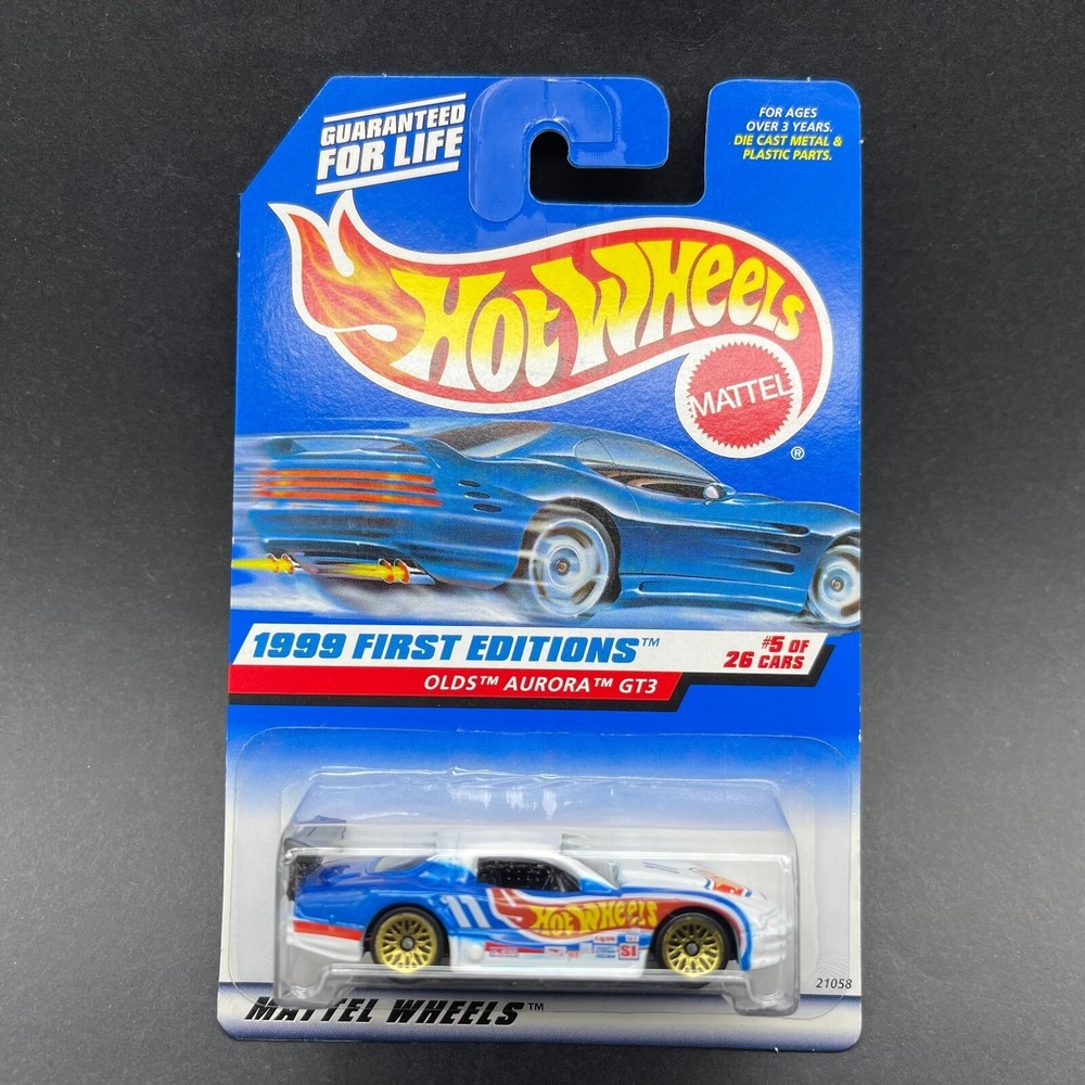 Hot Wheels Oldmobile Olds Aurora GT3 Car White/Blue 1/64 1999 First Editions 911